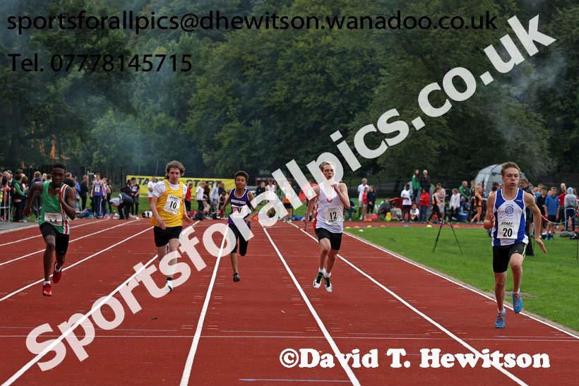 Mens and Boys 100 metres at the Northern Inter-Counties under-17s and 15s at Witton Park, Blackburn. Photo: David T. Hewitson/Sports for All Pics